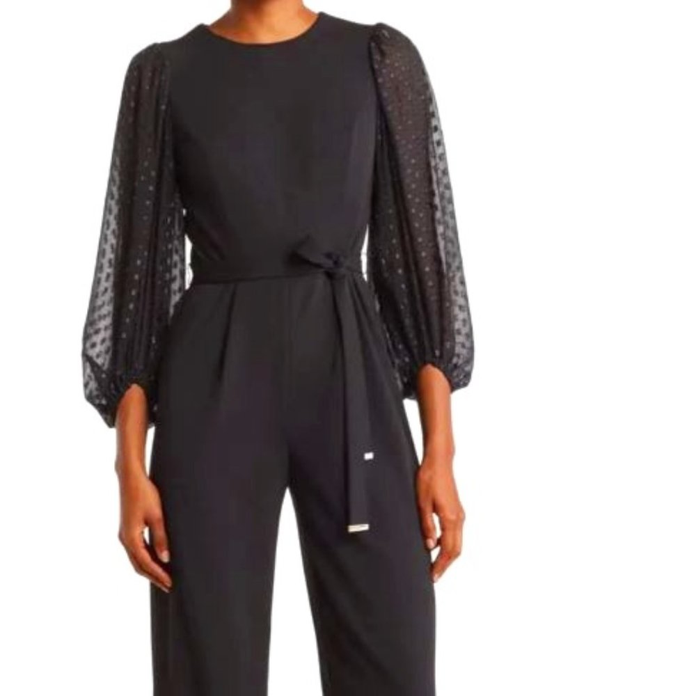 NWT - Tommy Hilfiger Glitter Swiss Dot Sleeve Scuba Crepe Jumpsuit. SIZE 2